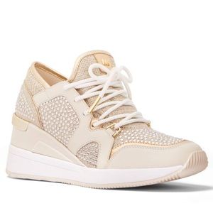 New Michael Kors gold wedge cristal sneakers